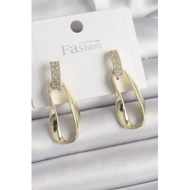 Pirinç Zirkon Taşlı Sallantı Kadın Küpe