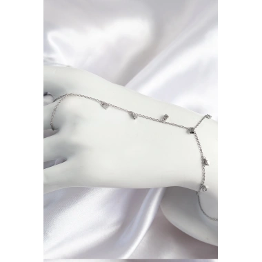 Pirinç Zirkon Taşlı Sallantılı Model Gümüş Renk Kadın Şahmeran