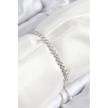 Pirinç Zirkon Taşlı Sıralı Model Gümüş Renk Asansörlü Kadın Bileklik