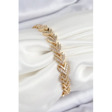 Pirinç Zirkon Taşlı Sıralı Ok Model Gold Renk Kadın Bileklik