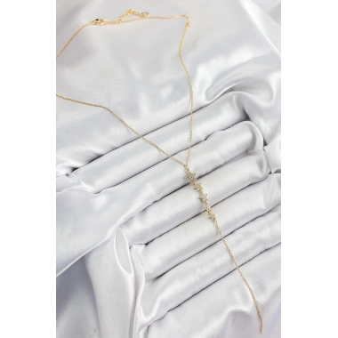 Pirinç Zirkon Taşlı Sıralı Yıldız Figürlü Y Model Gold Renk Kadın Kolye