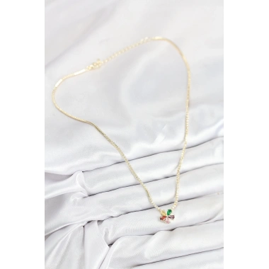 Pirinç Zirkon Taşlı Su Yolu Asorti Çiçek Model Gold Renk Kadın Kolye