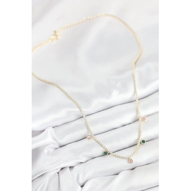 Pirinç Zirkon Taşlı Su Yolu Damla Model Gold Renk Kadın Kolye