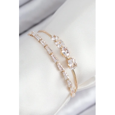 Pirinç Zirkon Taşlı Su Yolu Model Gold Renk Kadın Bileklik