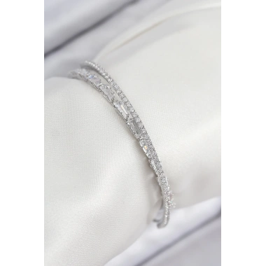 Pirinç Zirkon Taşlı Su Yolu Model Gümüş Renk Kadın Bileklik