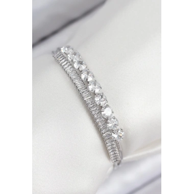 Pirinç Zirkon Taşlı Su Yolu Model Gümüş Renk Kadın Bileklik