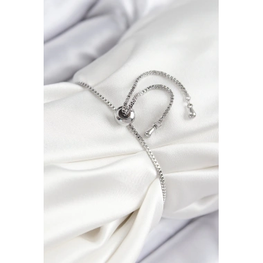 Pirinç Zirkon Taşlı X Detaylı Su Yolu Model Gümüş Renk Asansörlü Kadın Bileklik