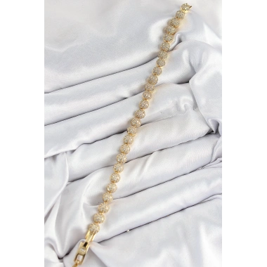 Pirinç Zirkon Taşlı Yarım Topcuk Model Gold Renk VIP Seri Kadın Bileklik