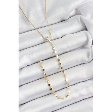 Pirinç Zirkon Taşlı Yıldız Figürlü Y Model Gold Renk Kadın Kolye