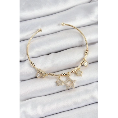 Pirinç Zirkon Taşlı Yıldız Model Gold Renk Charm Bileklik