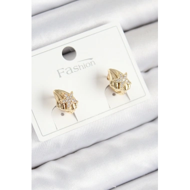 Pirinç Zirkon Taşlı Yıldız Model Gold Renk Çocuk Küpe