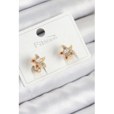 Pirinç Zirkon Taşlı Yıldız Model Gold Renk Çocuk Küpe