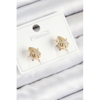 Pirinç Zirkon Taşlı Yıldız Model Gold Renk Çocuk Küpe
