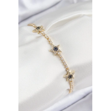 Pirinç Zirkon Taşlı Yıldız Model Gold Renk Kadın Bileklik