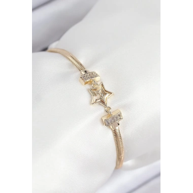 Pirinç Zirkon Taşlı Yıldız Model Gold Renk Kadın Bileklik