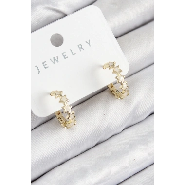 Pirinç Zirkon Taşlı Yıldız Model Gold Renk Kadın Küpe