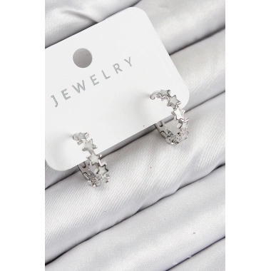 Pirinç Zirkon Taşlı Yıldız Model Gümüş Renk Kadın Küpe