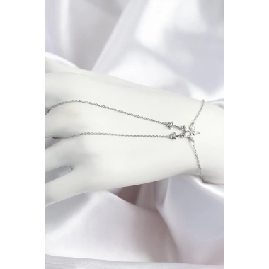 Pirinç Zirkon Taşlı Yıldız Model Gümüş Renk Şahmeran