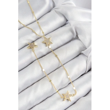 Pirinç Zirkon Taşlı Yıldız Model Gümüş Renk Y Kolye