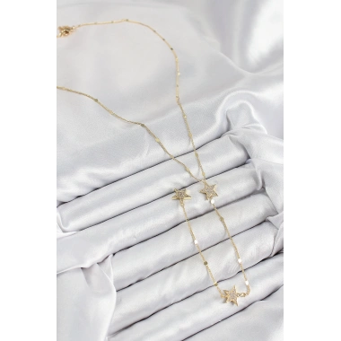 Pirinç Zirkon Taşlı Yıldız Model Gümüş Renk Y Kolye