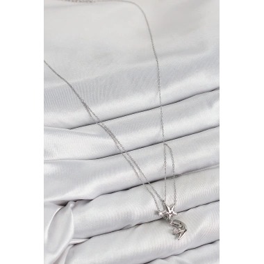 Pirinç Zirkon Taşlı Yıldız Ve Ay Model Gümüş Renk Kadın Kolye