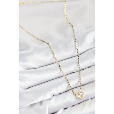 Pirinç Zirkon Taşlı Yonca Model Ezme Zincir Gold Renk Kadın Kolye