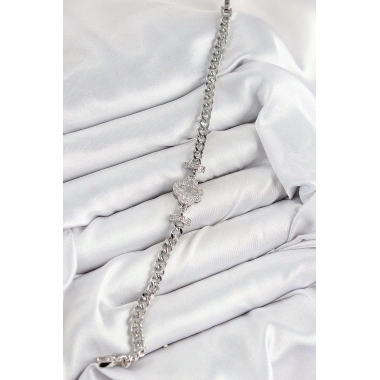 Pirinç Zirkon Taşlı Yonca Model Gümüş Renk Kadın Bileklik