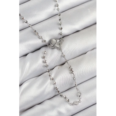 Pirinç Zirkon Taşlı Yonca Model Gümüş Renk Kadın Y Kolye