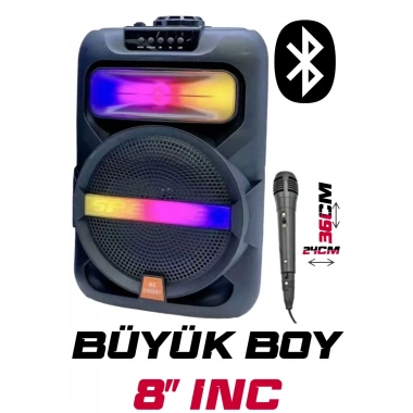 Platoon PL-4361 BT USB SD AUX 8 İNÇ Mikrofonlu Anfi Yüksek SES Taşınabilir RGB Işıklı Hoparlör (5468)