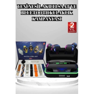 Powerbank Bluetooth Kulaklık Ve Akıllı Saat 7 Kordonlu Metal Kordon Plastik Kordon