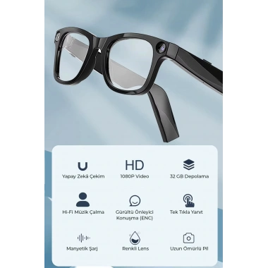 Pro Max Akıllı Gözlük Kameralı Yapay zeka,Müzik dinleme,telefon ile konuşma bluetooth