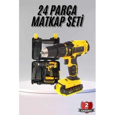 Profesyonel Çift Bataryalı Akülü Vidalama Şarjlı Matkap 24 Parça