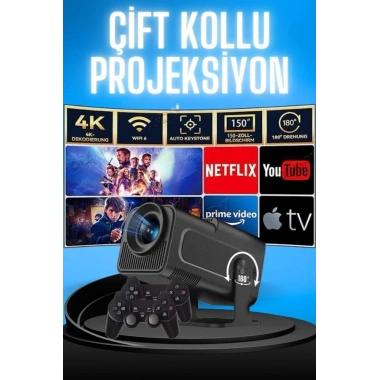 Projektör Siyah Android Taşınabilir Sinema Projeksiyon Wifi Destekli En Güncel Sürüm Akıllı