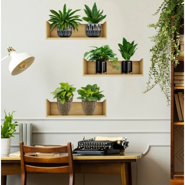 Raflı Bitki Tasarımlı Yapışkanlı Sticker 20*30 cm 3lü Set (5468)