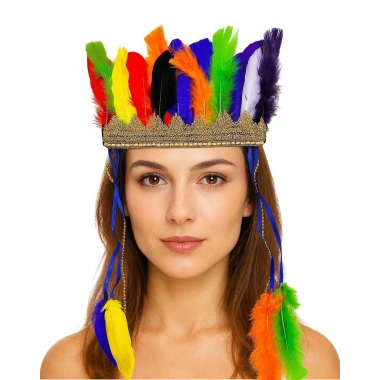 Rengarenk Tüylerle İşlenmiş Lastikli Kızılderili Başlığı