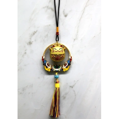 Renkli Püsküllü Şans Kedisi Feng Shui Askılık