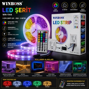 RGB 3ÇİP KUMANDALI ŞERİT LED 5MT (5468)