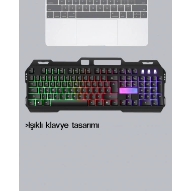 RGB Aydınlatmalı Klavye Mouse Seti – USB Bağlantılı, Türkçe Q, Ayarlanabilir DPI, Ergonomik Yapı
