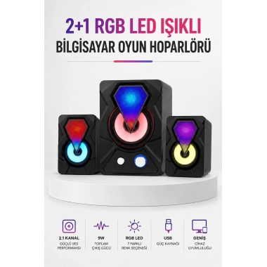 RGB LED Aydınlatmalı Bilgisayar Oyun Hoparlör Sistemi