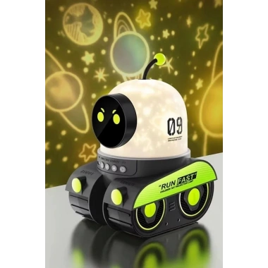 Robot Projeksiyon Gece Lambası Hoparlörlü Şarjlı Yıldızlı Gökyüzü Temalı Led Projeksiyon Lambası