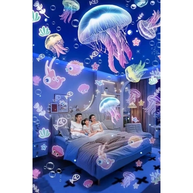 Robot Projeksiyon Gece Lambası Hoparlörlü Şarjlı Yıldızlı Gökyüzü Temalı Led Projeksiyon Lambası