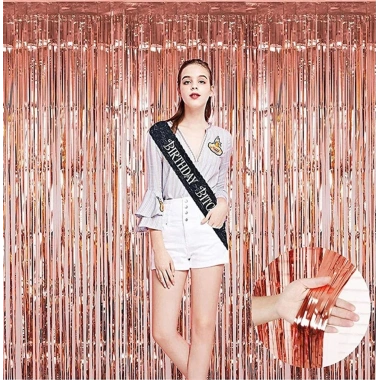 Rose Gold Püsküllü Kapı Perdesi - Parti, Bekarlığa Veda, Doğum Günü 1x2 M
