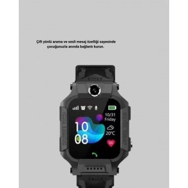 S10 Akıllı Çocuk Saati Siyah Model Çift Yönlü Konuşma ve SOS