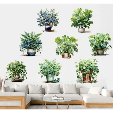 Saksılı Çiçek Tasarımlı 8li Sticker (5468)