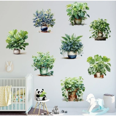 Saksılı Çiçek Tasarımlı 8li Sticker (5468)