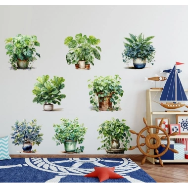 Saksılı Çiçek Tasarımlı 8li Sticker (5468)