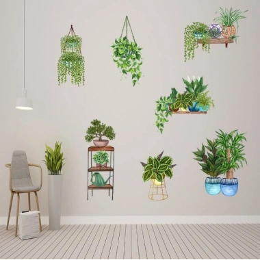 Saksılı Çiçek Tasarımlı Yapışkanlı Sticker (5468)