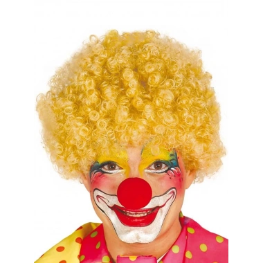 Sarı Renk Kıvırcık Afro Bonus Peruk Takma Saç Ve Kırmızı Burun Seti