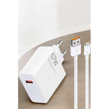 Şarj Aleti 67W Hızlı Şarj Turbo Type-C Uyumlu Şarj Adaptörü Kablosu