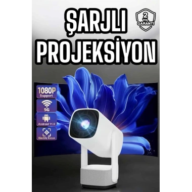 Şarjlı Projeksiyon Oyun Sinema Projektörü 4K HD Görüntü Kaliteli